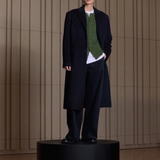 [M] STU 백 버튼 알파카 싱글 코트 네이비