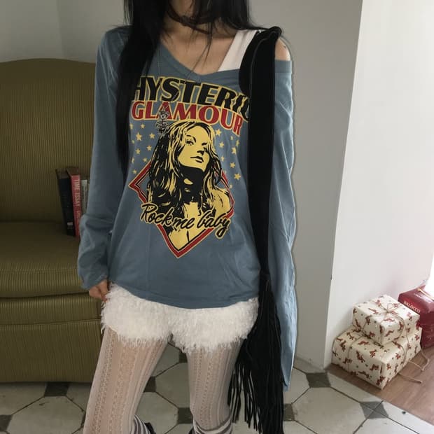 히스테릭 글래머 소라색 롱슬리브 히스테릭글래머 긴팔 티셔츠 