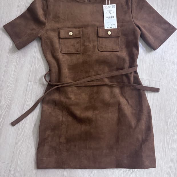 자라 인조 스웨이드 브라운 미니 원피스