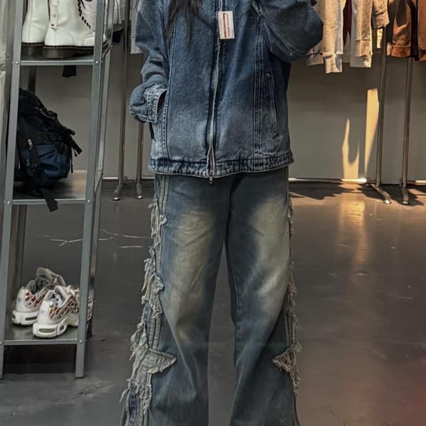 르메이 데님 워싱 라이더 자켓 A3236