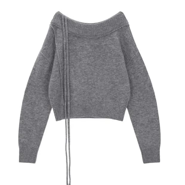 마뗑킴 오프숄더 스트링 니트 그레이