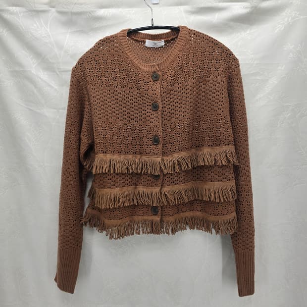 브라운 프린지 니트 가디건