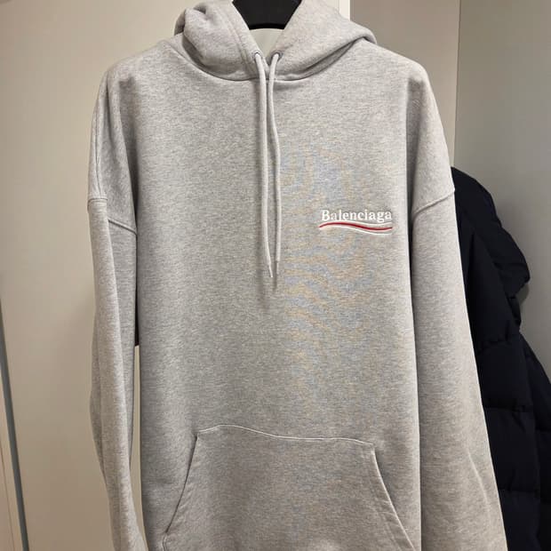 [XS] 발렌시아가 웨이브로고 자수 후드티 그레이