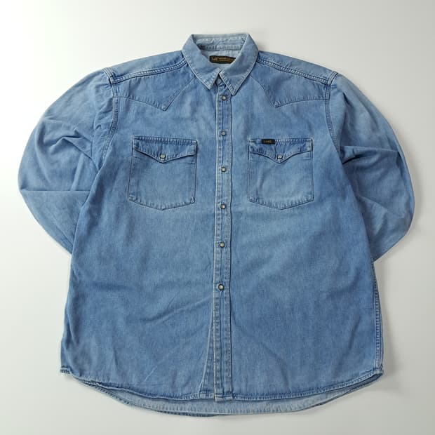 CJ385 XL 리 LEE 80s 미국판 라이트블루 데님 웨스턴 셔츠 