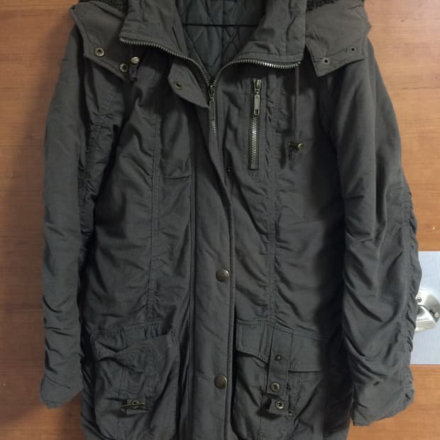 디테일 셔링 빈티지 카키 야상 자켓