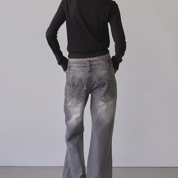 스컬프터 유니온 잭 데님 팬츠 그레이