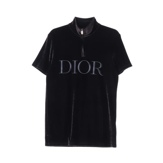 디올 벨벳 하프집업 반팔 티셔츠 블랙