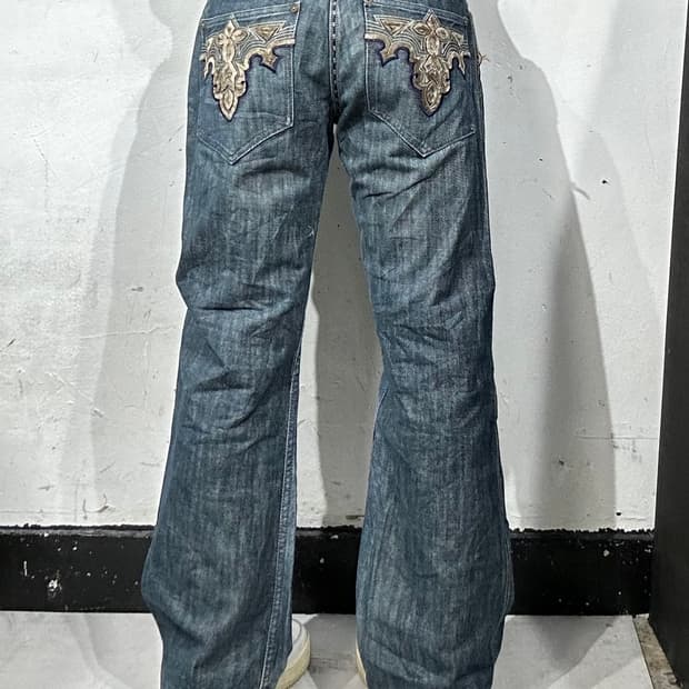 Antik denim 웨스터너 아카이빙 자수 포인트 와이드 데님 팬츠