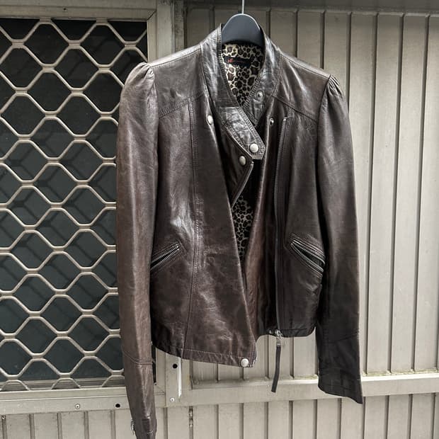 Lambs leather leopard zipper jacket