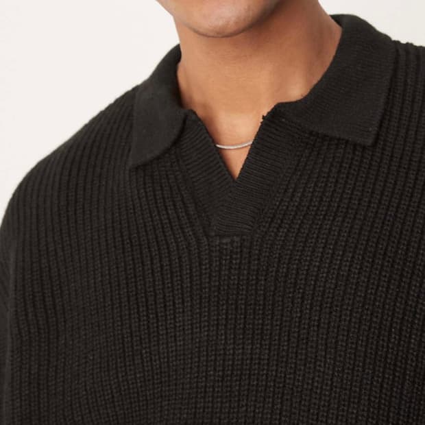 ASOS DESIGN 오버사이즈 니트 폴로 블랙 / S