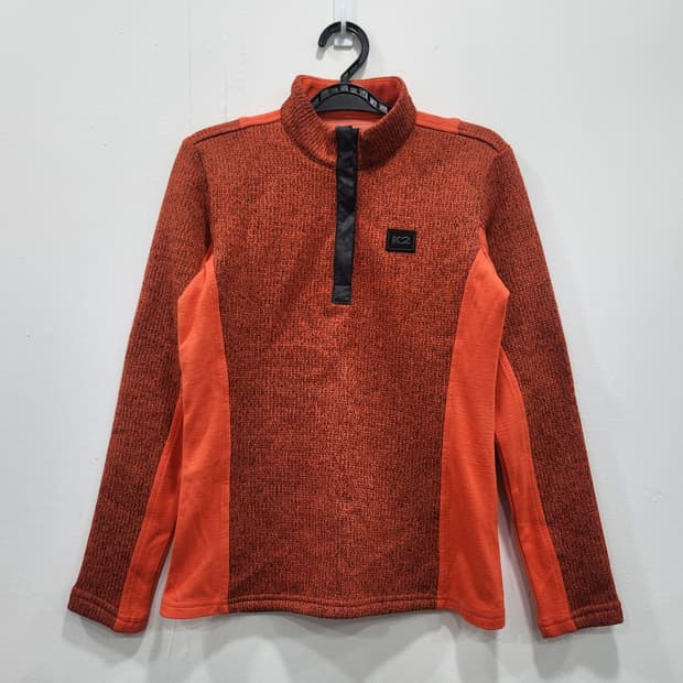 K2 여성 버티컬 짚티 오렌지색 하프넥 티셔츠 여성 90사이즈