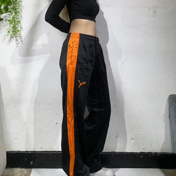 푸마 블랙 오렌지 사이드 라인 와이드 팬츠 S