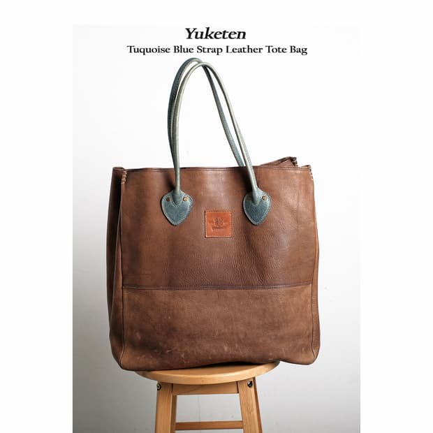 Yuketen 유케텐 블루 스트랩 레더 토트백 브라운