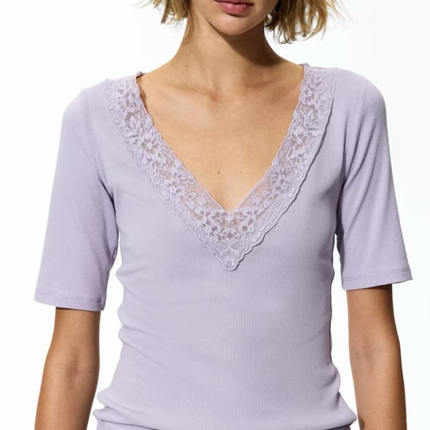 H&M 리브드 V넥 탑 m 라일락