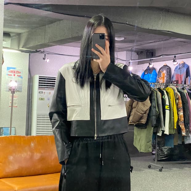 마뗑킴 콤비네이션 레더 자켓 B3979