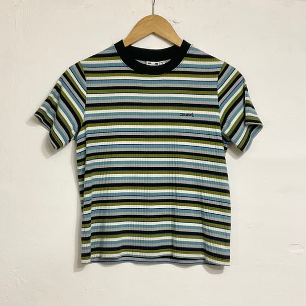 엑스걸 반팔 골지 니트 티셔츠