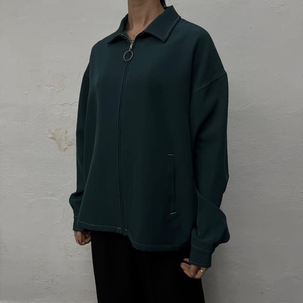 빔즈(BEAMS HEART) 다크 포레스트그린 스티치 집업 자켓