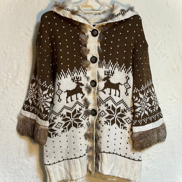 빈티지 모리걸 퍼 도트 가디건 아우터 