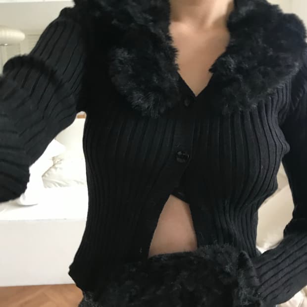 vintage black fur cardigan