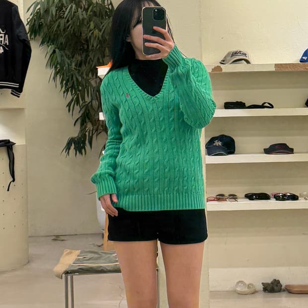 폴로 랄프로렌 핑크 포니 브이넥 케이블 니트 U272