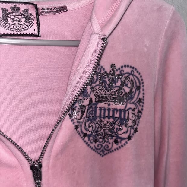 쥬시꾸뛰르 빈티지 핑크 벨벳 후드 집업