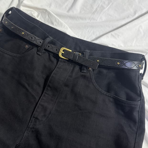 Michel klein 스티치 스터드 레더 벨트 웨스턴