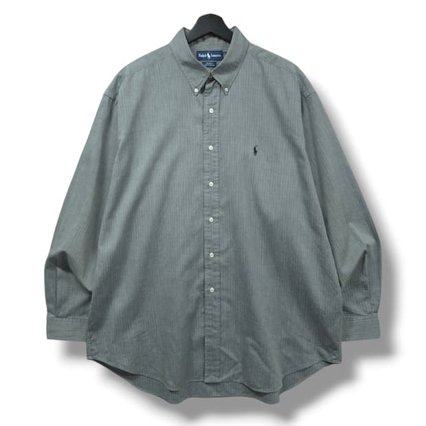 [XL] 폴로 그레이 마이크로체크 블레이크 코튼 긴팔셔츠