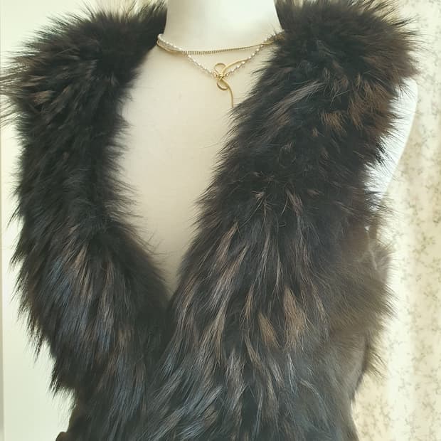 [갸루] 폭스퍼 브라운 퍼 베스트 여우털 조끼