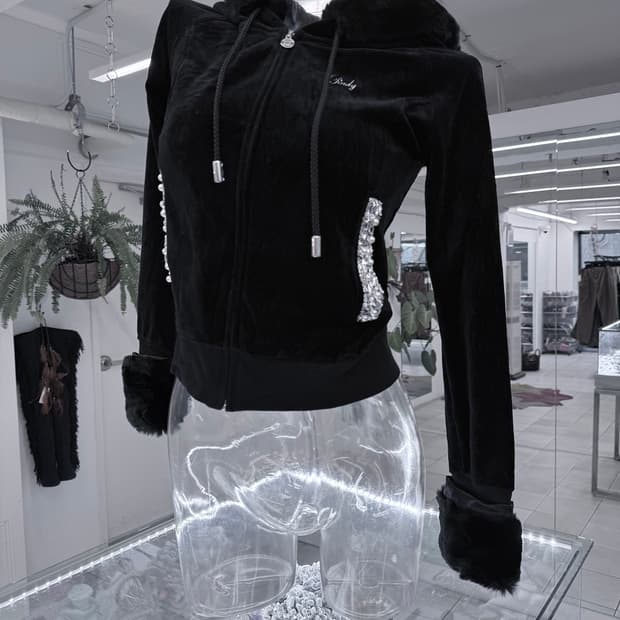 fur trim velour hood zipup