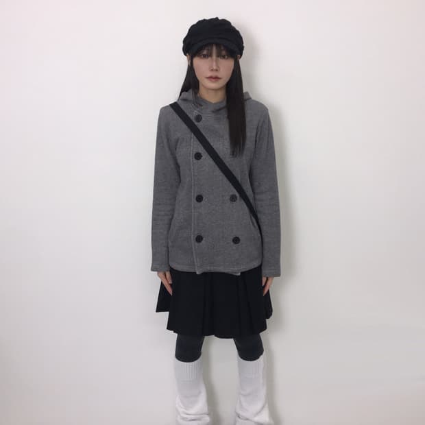 Beams Grey Double-Breasted Hooded Jacket