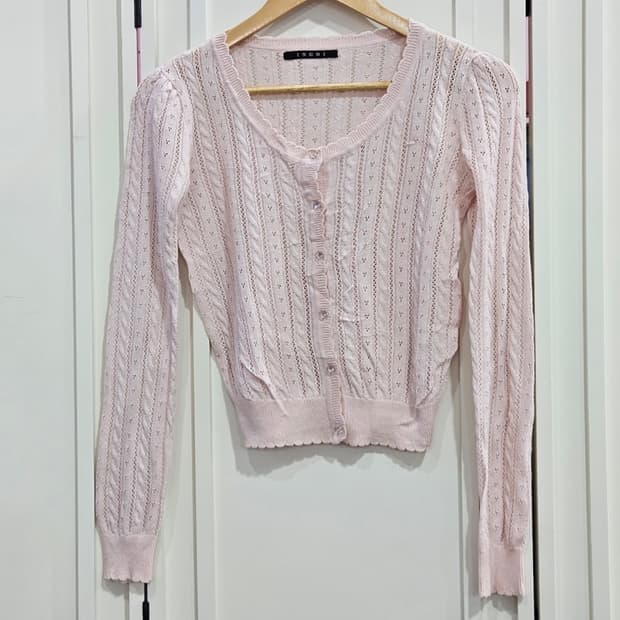 딸기우유 핑크 하트펀칭  가디건