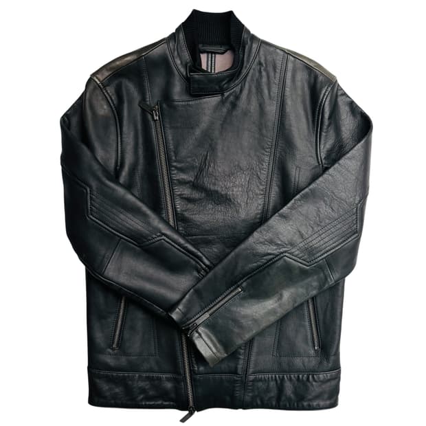 캘빈 클라인 투웨이 비대칭 블랙 레더 자켓 M