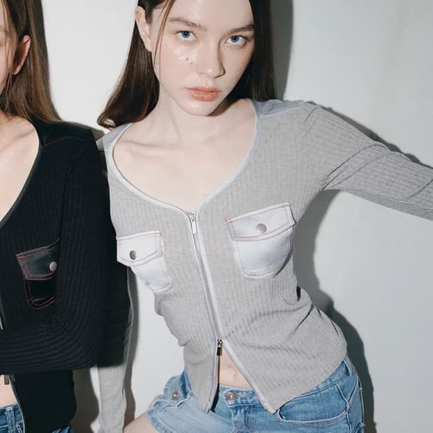 아수라 새틴 지퍼 티