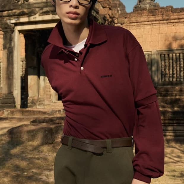 stu 레이어드 PK 폴로 셔츠 긴팔 (버건디)