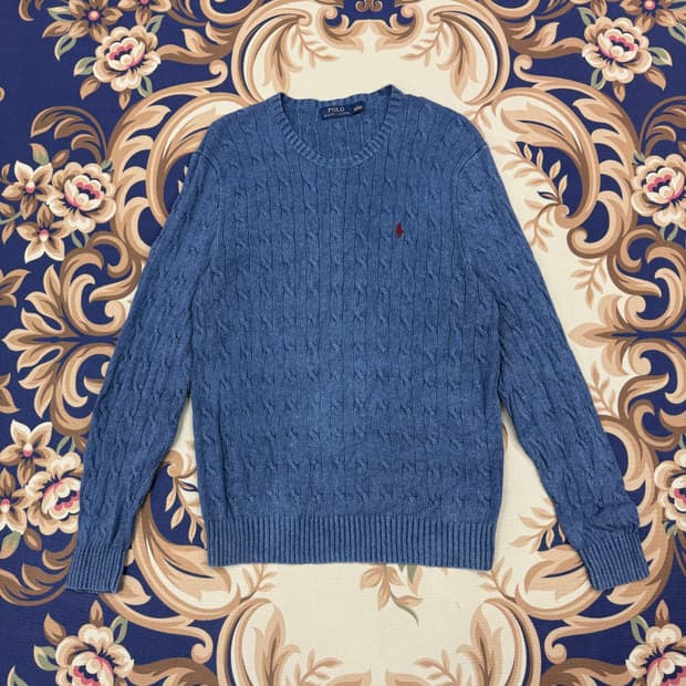 (L)폴로 랄프로렌 꽈배기 케이블 니트(블루)
