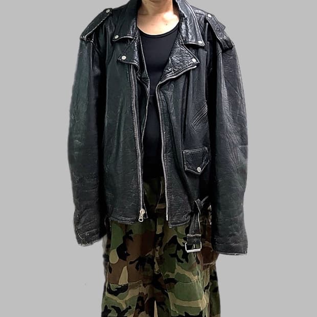 미국 빈티지 오버핏 레더 바이커 자켓