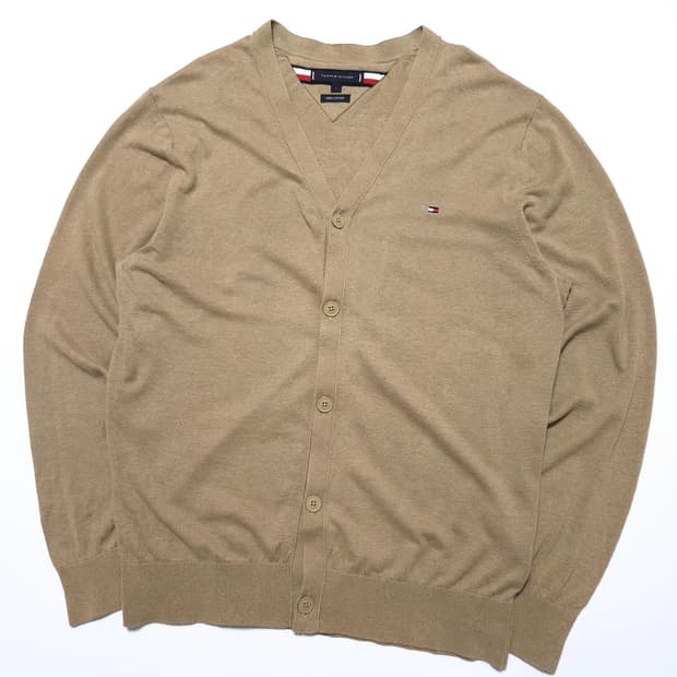 타미힐피거 베이지 린넨 코튼 가디건