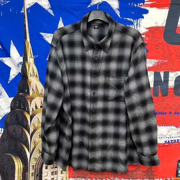 유니클로 일본판 플로란넬 오버핏 체크기모셔츠 3XL