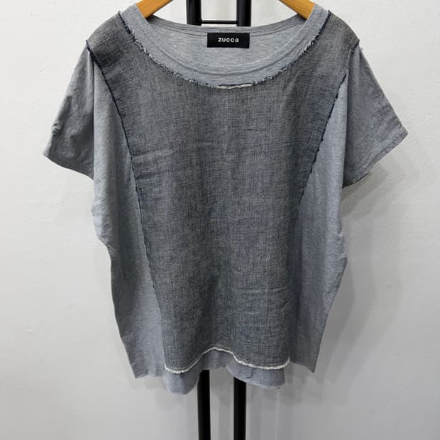 매장판정품) ZUCCA 주카 여성 오버핏 데님 패치 반팔티 4