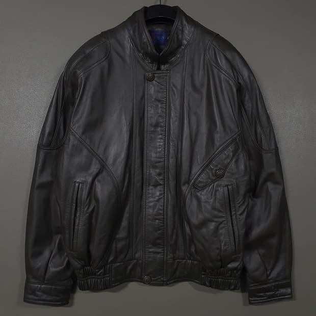 95 (M) HUNKY 고급 양가죽 블루종 램스킨 레더 봄버 블락 자켓