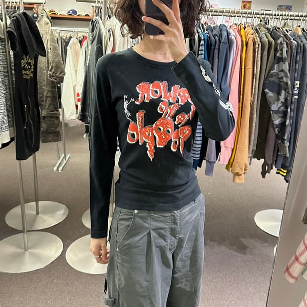 S)파워투더피플 빈티지 여성 로고 프린팅 롱슬리브