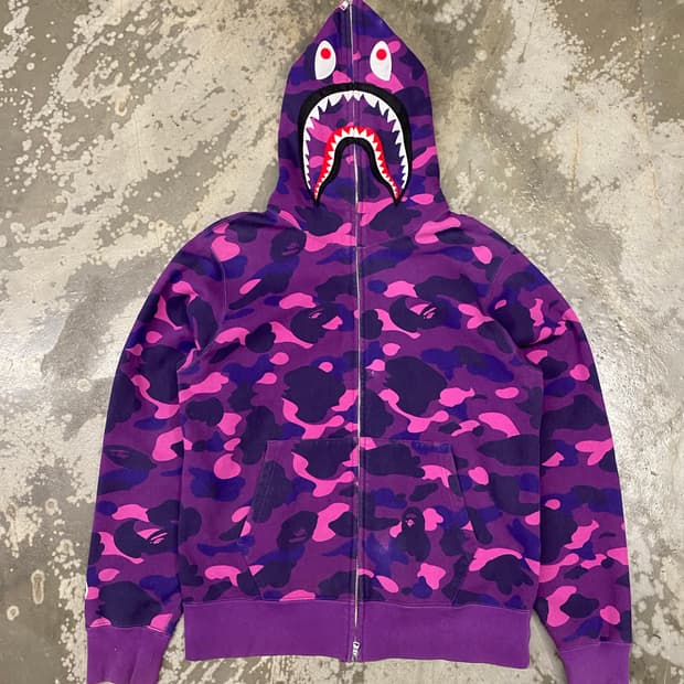 베이프 국내매장판 샤크후드 퍼플카모 L 