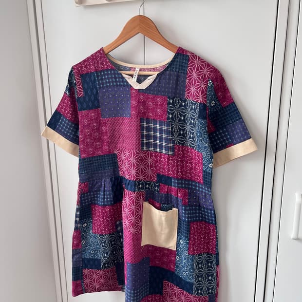 Vintage 패치워크 반팔 하구미 원피스 