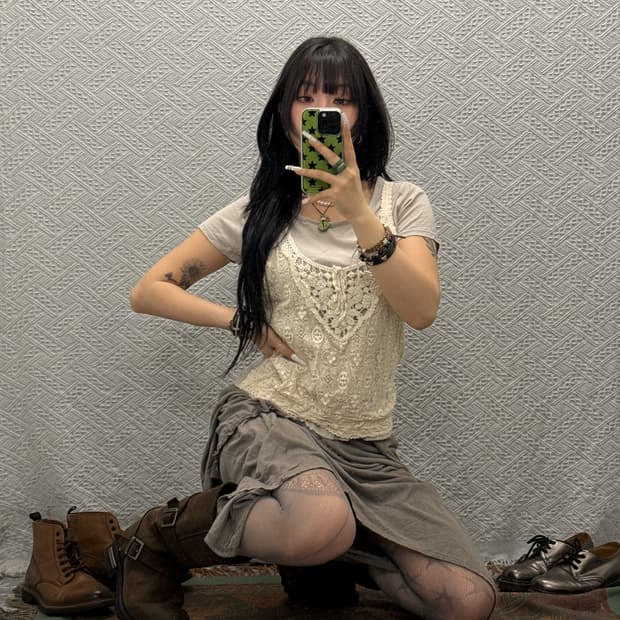 빈티지 란제리코어 페미닌 레이스 레이어드 반팔티 K0107