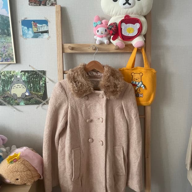 모리걸 빈티지 핑크 퍼 카라 숏코트