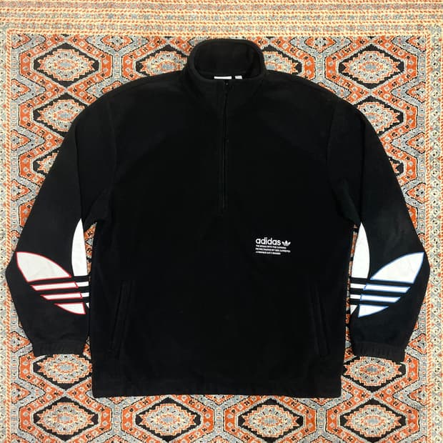 아디다스 오리지날 블랙 반집업 플리스 티셔츠 남성XL