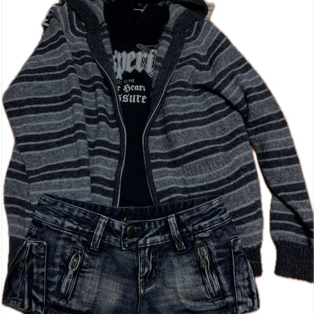 빈티지 숏팬츠 후드 집업 팝 펑키