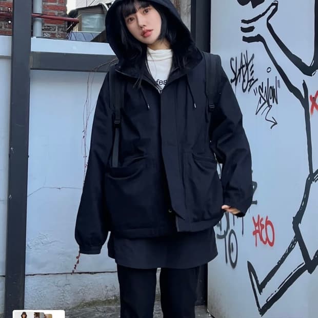 코드그라피 워시드 코튼 후드집업 블랙 m