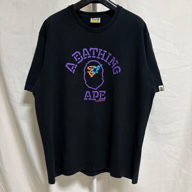 베이프 네온 컬리지 반팔티셔츠 / 블랙, 2XL