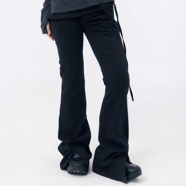Side shirring string mini skirt pants 